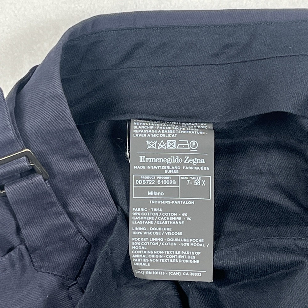 CUSTOM Ermenegildo Zegna Blue Cashco Cotton Cashmere Pleats Side Tab Pants 38x31 - Picture 8 of 12